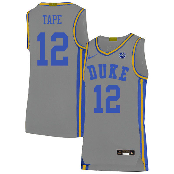 Duke Blue Devils #12 Patrick Tape College Basketball Jerseys Sale-Gray